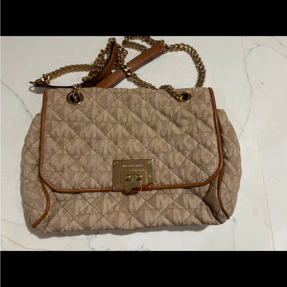 Michael Kors Tan and Gold Shoulder Bag with Chain Strap
